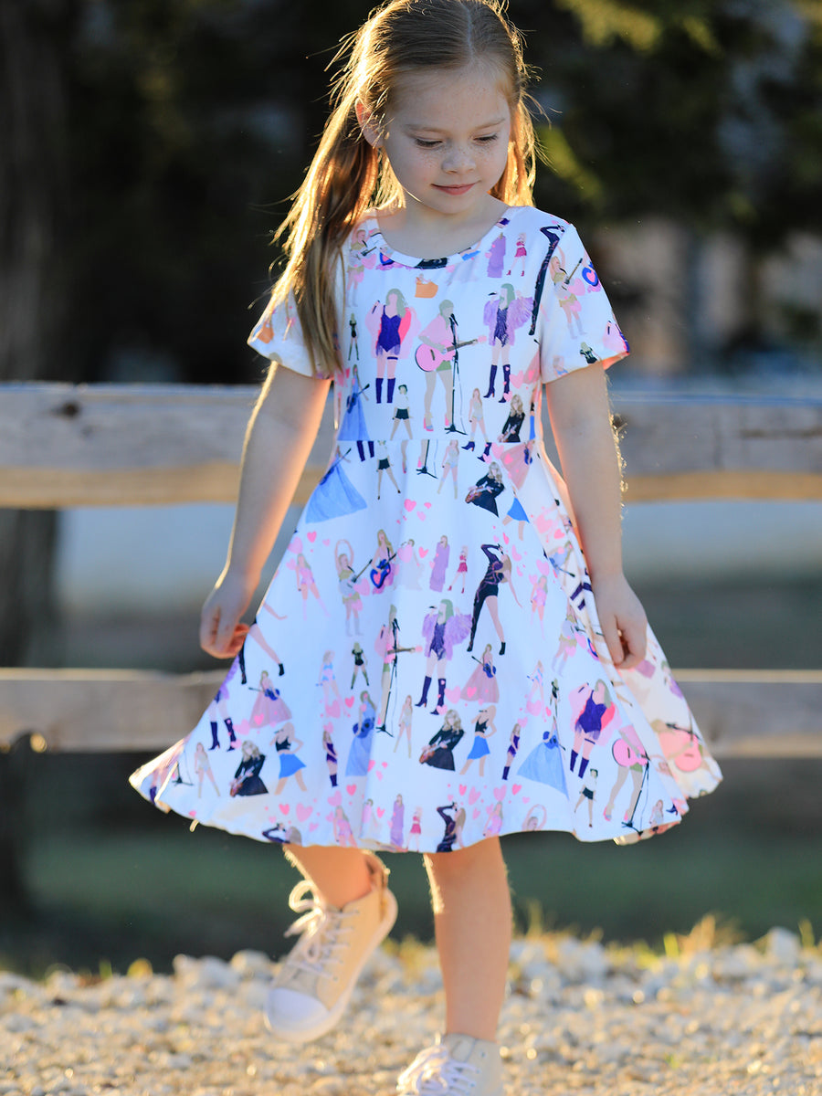 TS Print Milk Silk Short Sleeve Print Girls Dress