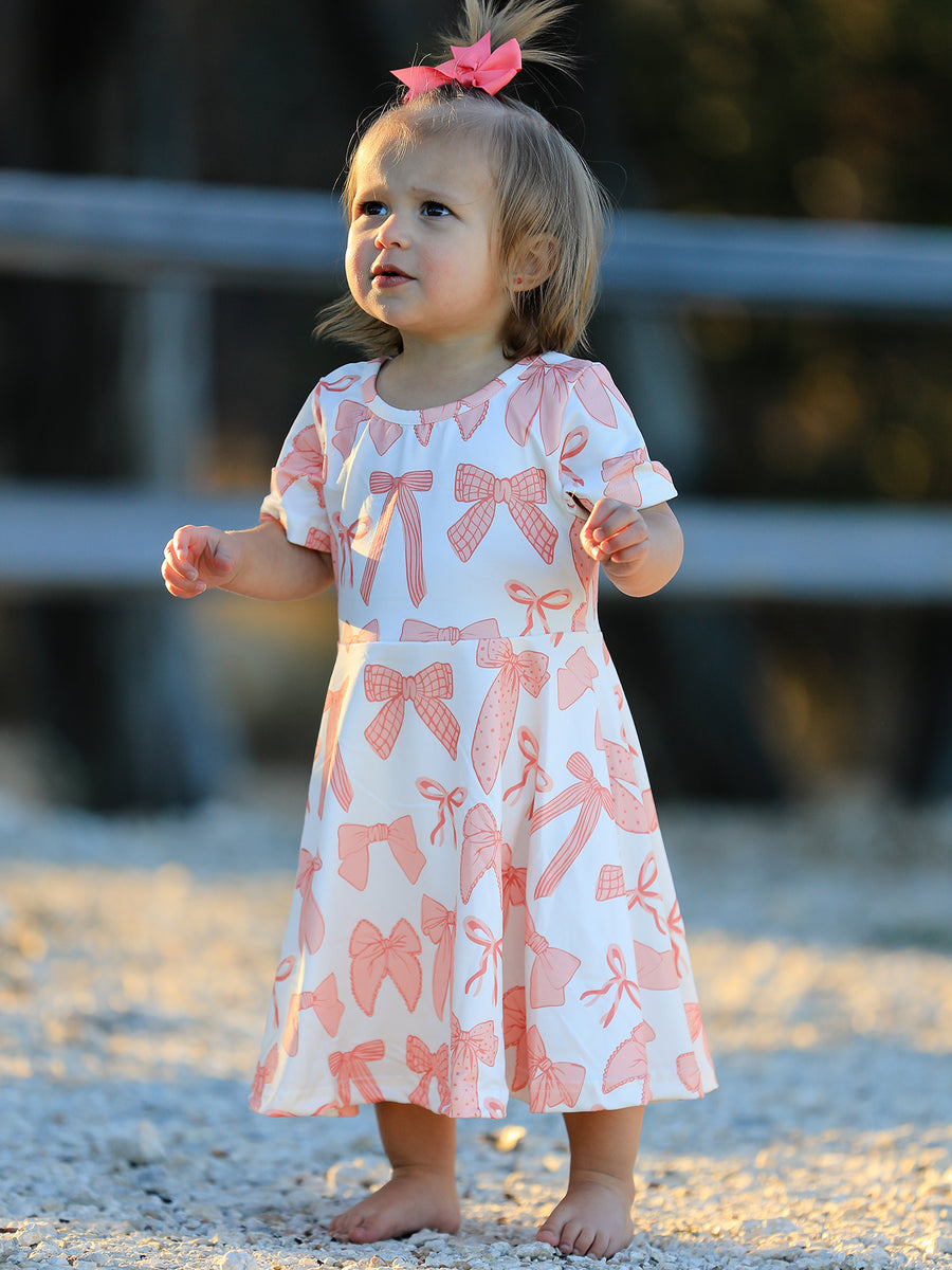 Valentine's Day Girls Dress Bow Print