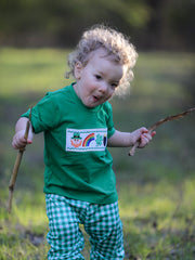 St. Patrick's Day Shamrock Smocking Embroidered Plaid Outfit Set