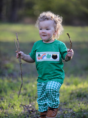 St. Patrick's Day Shamrock Smocking Embroidered Plaid Outfit Set