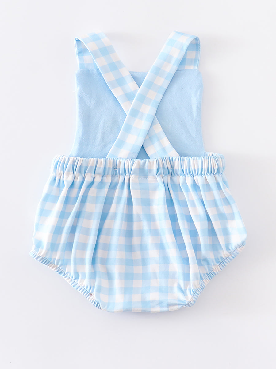 Blue Stripe Rabbit Applique Boy Romper