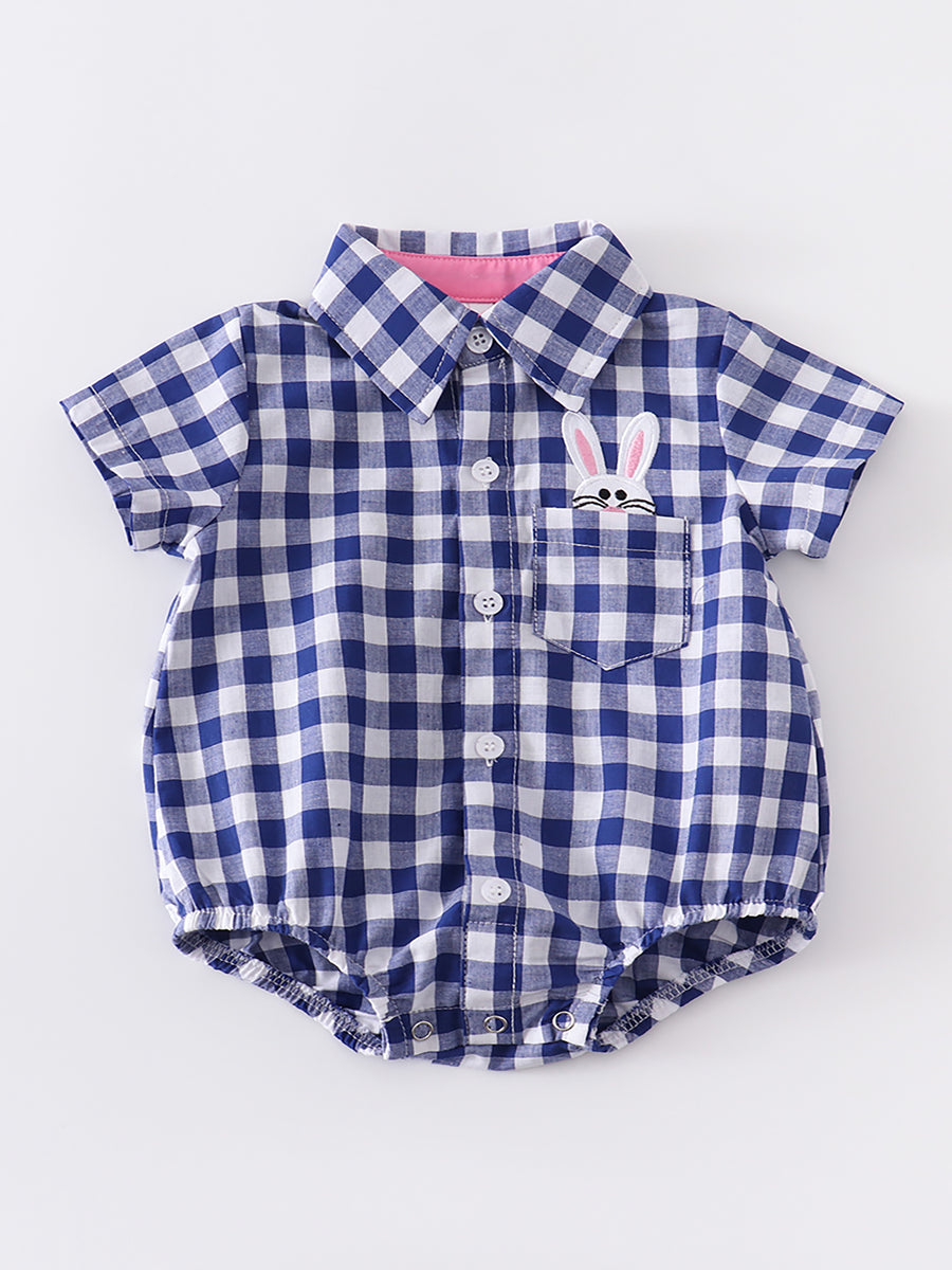 Blue Plaid Rabbit Boy Romper