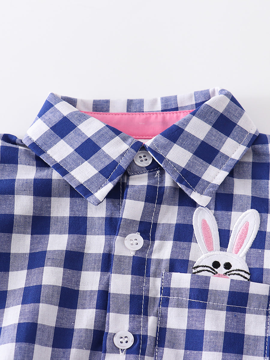 Blue Plaid Rabbit Boy Romper