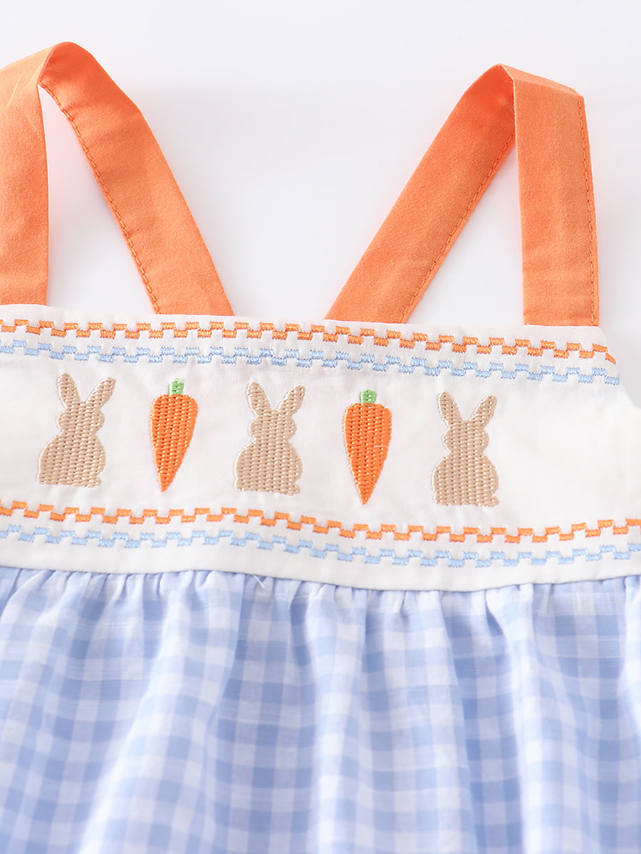 Blue Plaid Easter Rabbit Applique Boy Romper