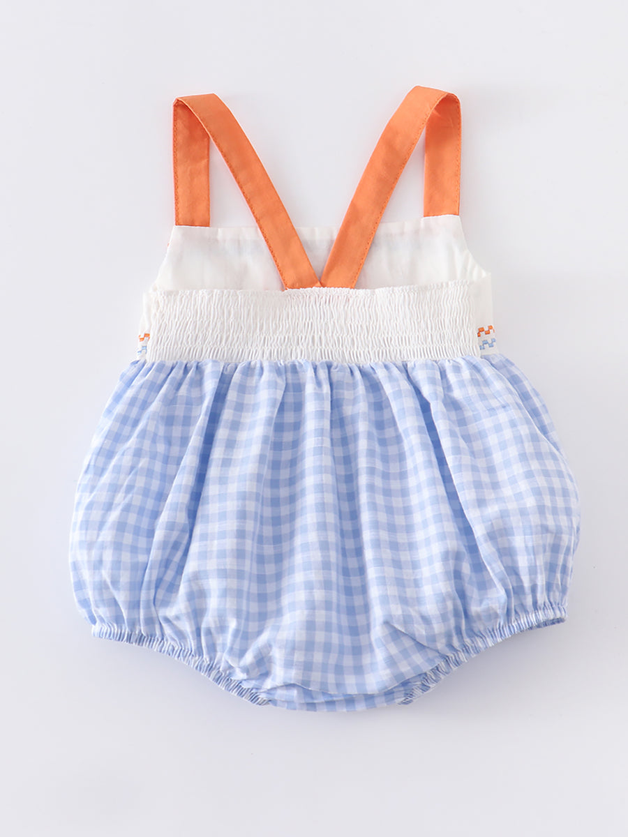 Blue Plaid Easter Rabbit Applique Boy Romper