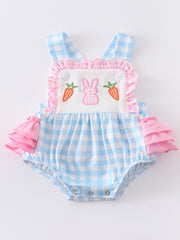 Blue Stripe Rabbit Applique Ruffle Baby Romper