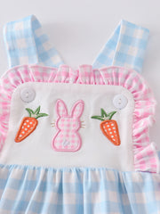 Blue Stripe Rabbit Applique Ruffle Baby Romper