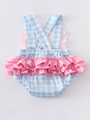 Blue Stripe Rabbit Applique Ruffle Baby Romper