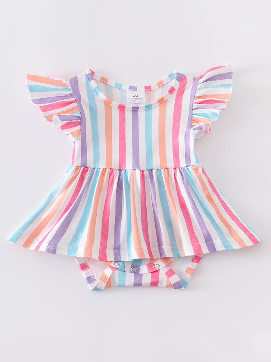 Colored Stripe Ruffle Baby Romper