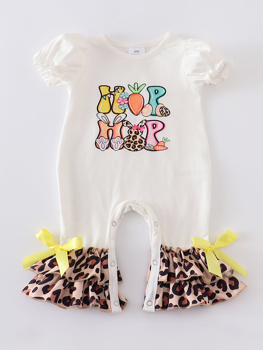 Easter Leopard Rabbit Print Ruffle Baby Romper