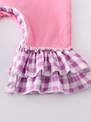 Magenta plaid rabbit  ruffle baby romper