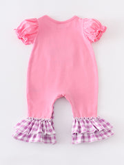 Magenta plaid rabbit  ruffle baby romper