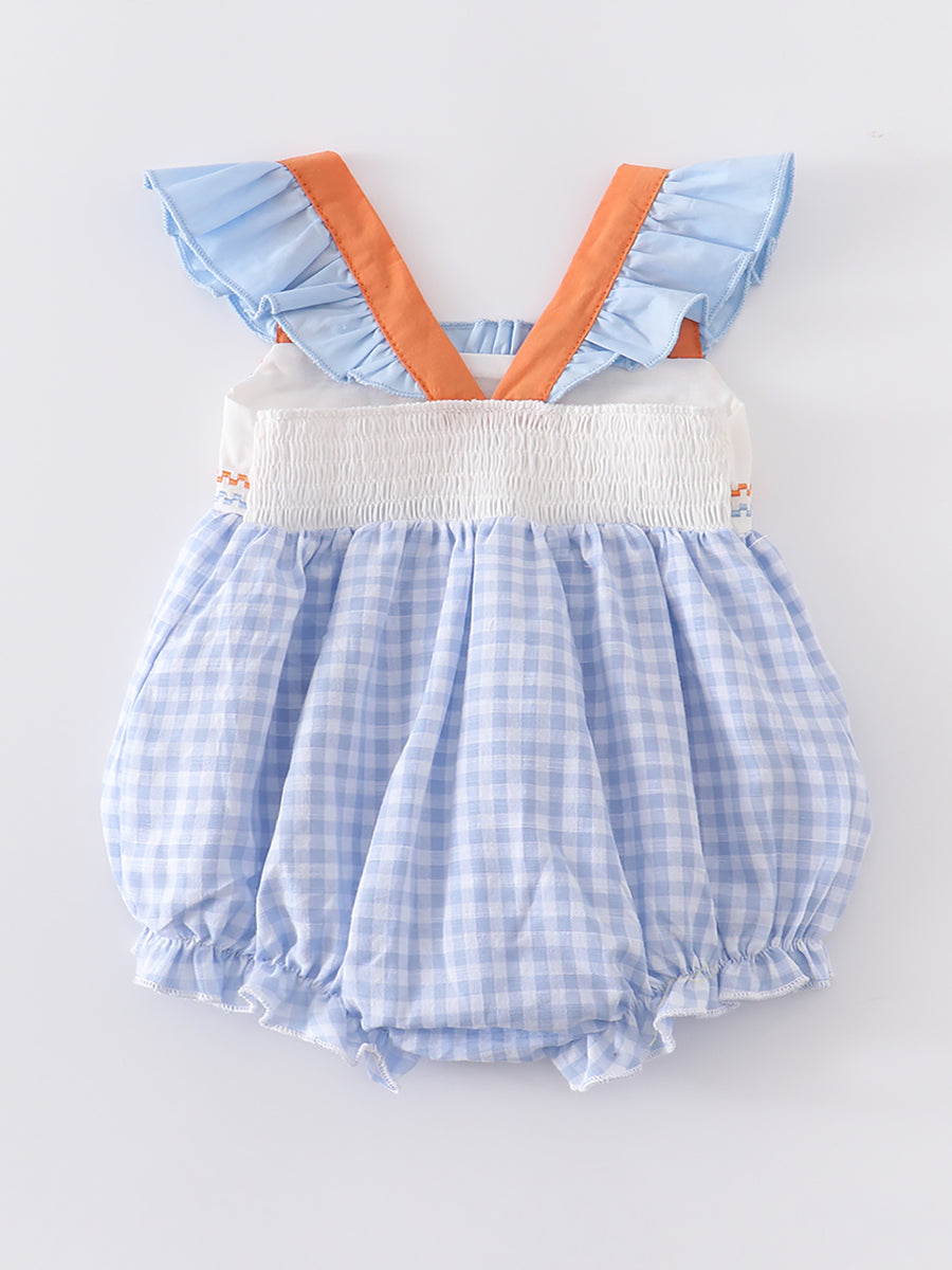 Blue Plaid Easter Rabbit Applique Ruffle Baby Romper