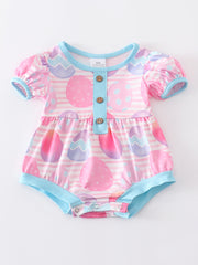 Pink Striped Egg Print Baby Romper