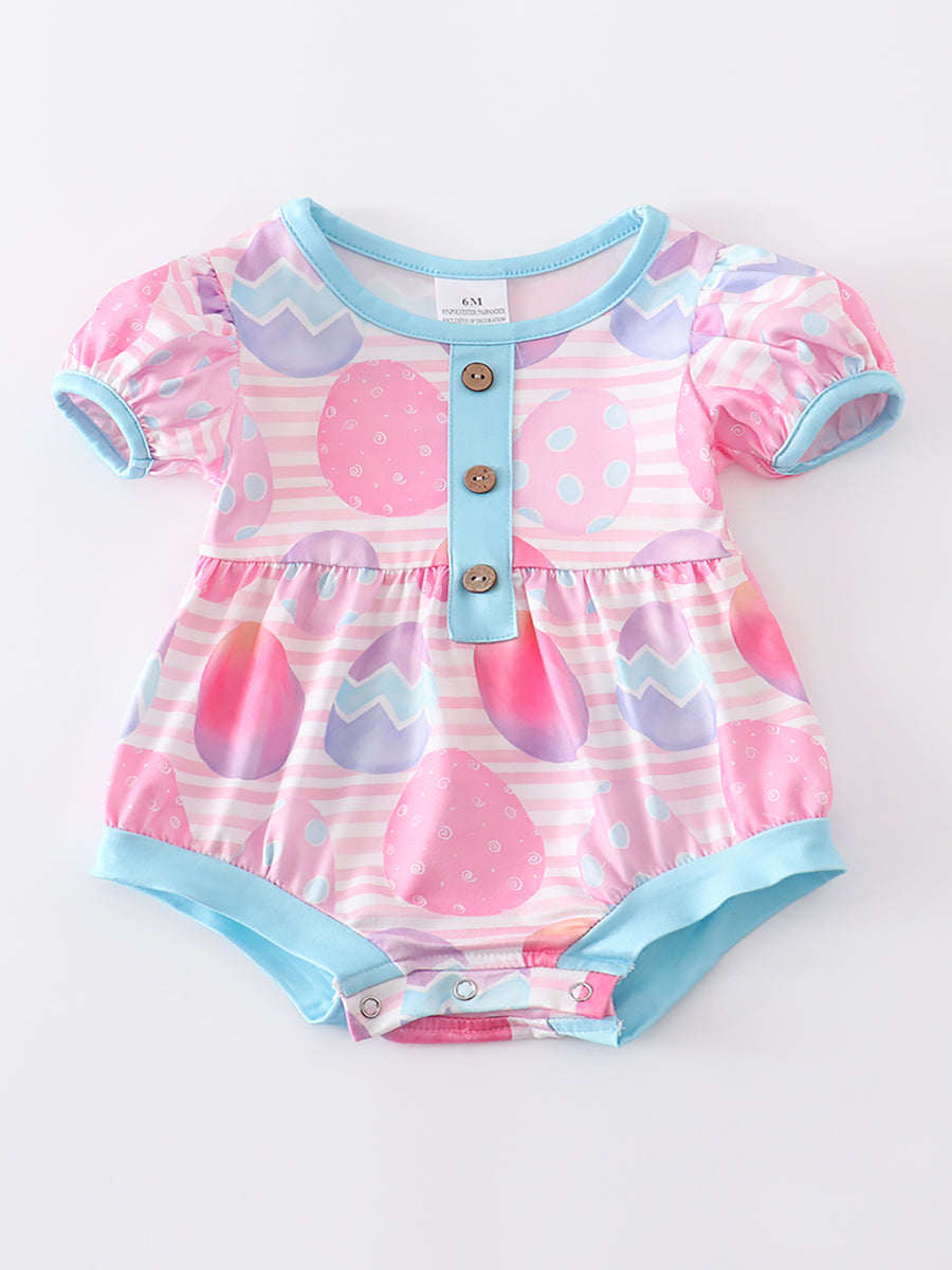 Pink Striped Egg Print Baby Romper