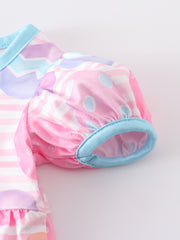 Pink Striped Egg Print Baby Romper