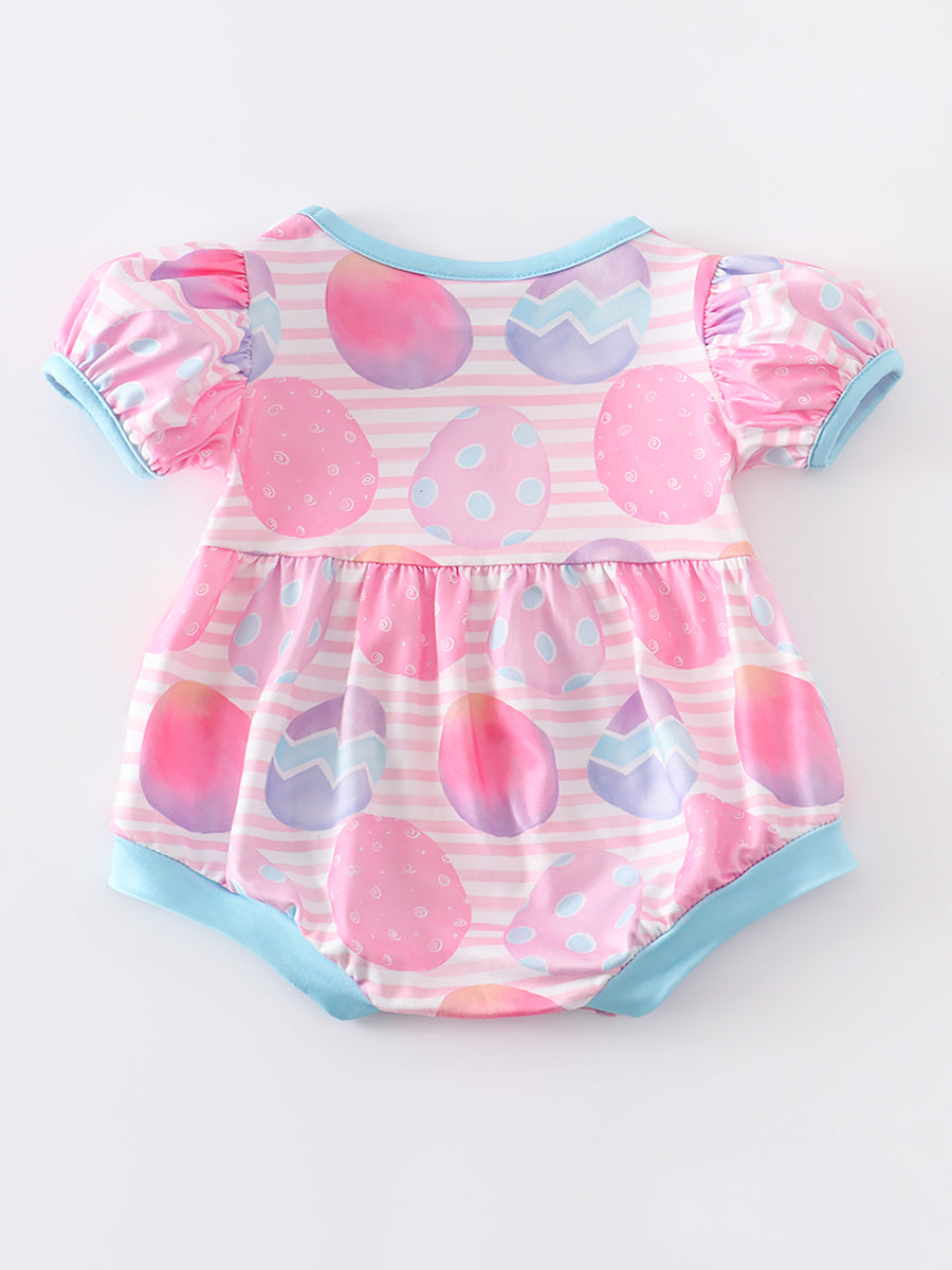 Pink Striped Egg Print Baby Romper