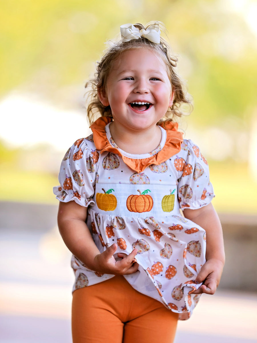 Halloween Girls Milk Silk Pumpkin Print Top + Pants Set