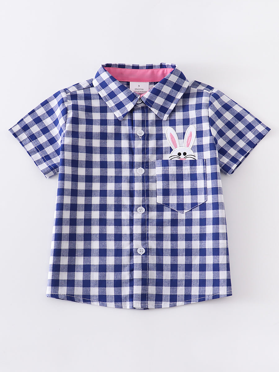 Blue Plaid Rabbit Boy Shirt