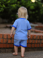 4th of July Flag Chenille Boys Set Blue Stripe Shorts