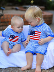 4th of July Flag Chenille Boys Set Blue Stripe Shorts