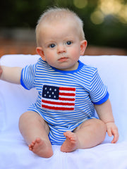 4th of July Flag Chenille Baby Boy Romper Blue Stripe