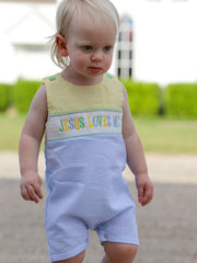 "Jesus Loves Me "Embroidered Baby Boy Romper