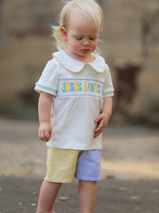 "Jesus Loves Me "Embroidered Toddler Boys'Set