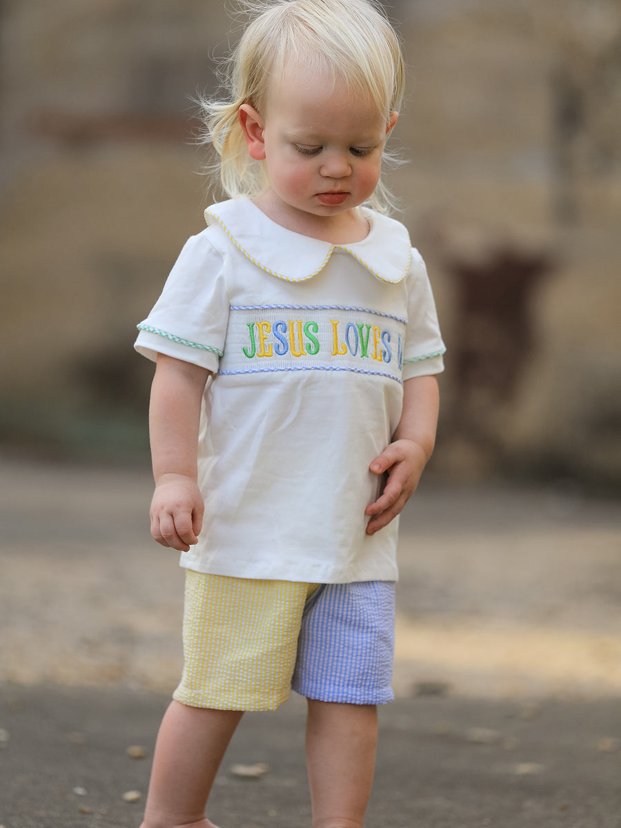 "Jesus Loves Me "Embroidered Toddler Boys'Set