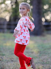 Baby Girls Valentine’s Bow Print Long Sleeve Ruffle Set