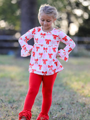 Baby Girls Valentine’s Bow Print Long Sleeve Ruffle Set