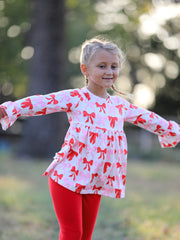 Baby Girls Valentine’s Bow Print Long Sleeve Ruffle Set