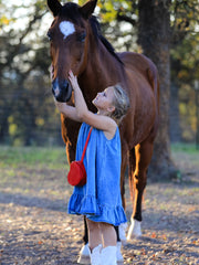 Girls Denim Ruffle Trim A-Line Dress