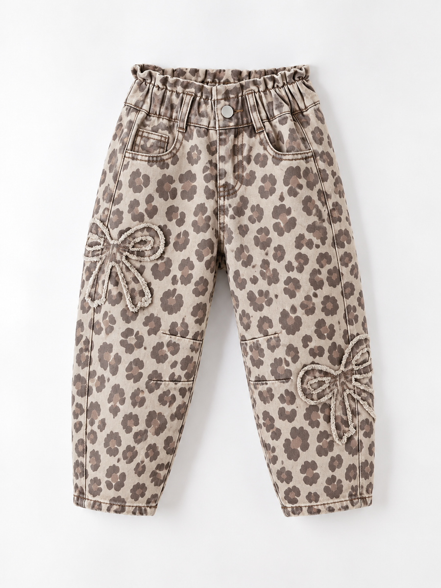Girls Light Wash Bow Applique Relaxed Denim Jeans