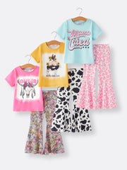 Girls Western Cow Leopard Print Cow Six-Piece Set