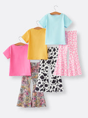 Girls Western Cow Leopard Print Cow Six-Piece Set