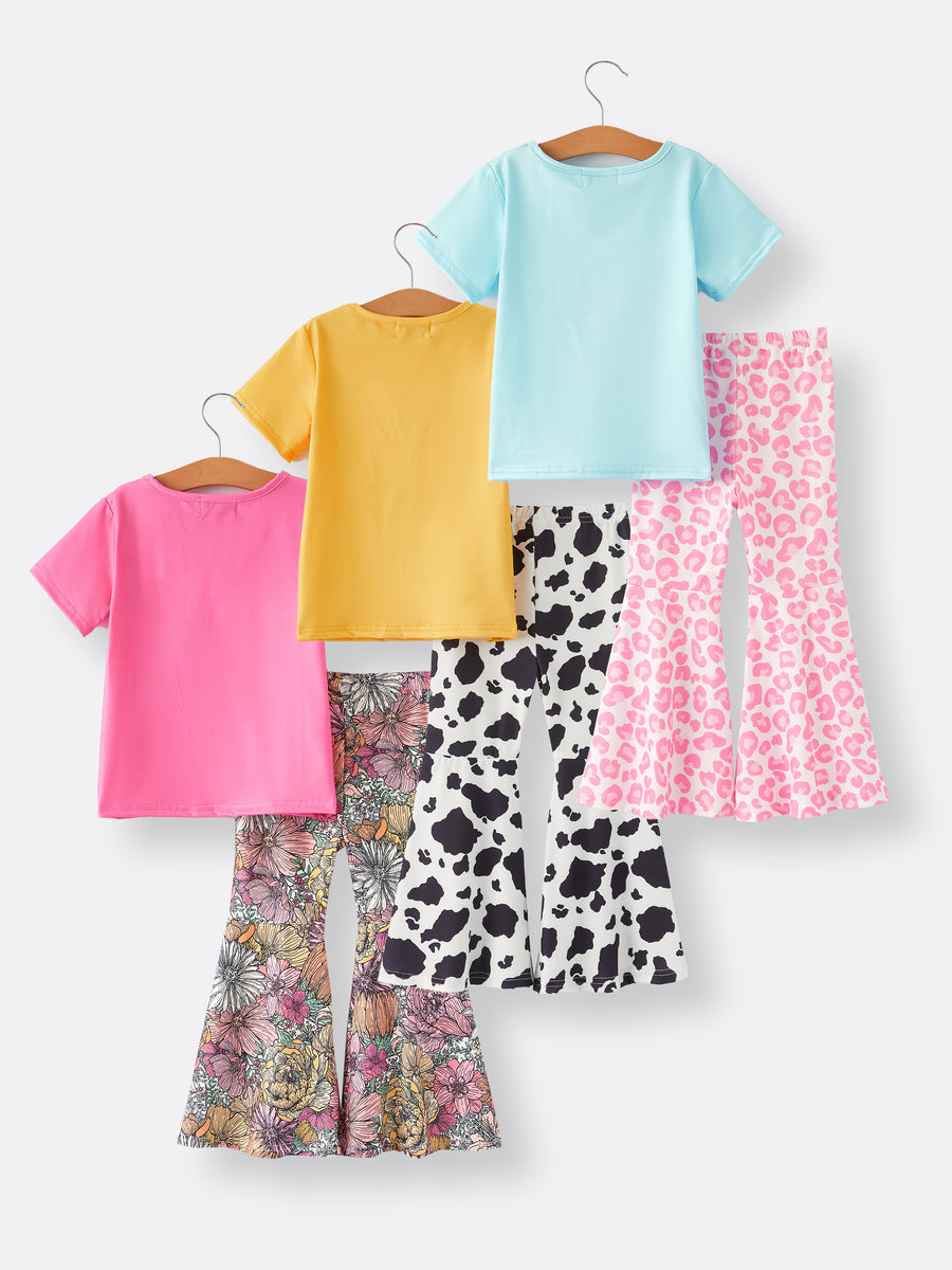 Girls Western Cow Leopard Print Cow Six-Piece Set