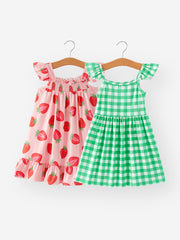 Summer Girls Strawberry Plaid Dress Two-piece Set