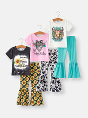 Western Sunflower Cow Pattern Ox Girls Six-piece Set