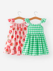 Summer Girls Strawberry Plaid Dress Two-piece Set