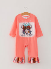 4 piece Baby Girl Autumn /Winter Cow Letter Print O-neck Ruffle Romper Set