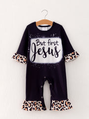 4 piece Baby Girl Autumn /Winter Cow Letter Print O-neck Ruffle Romper Set