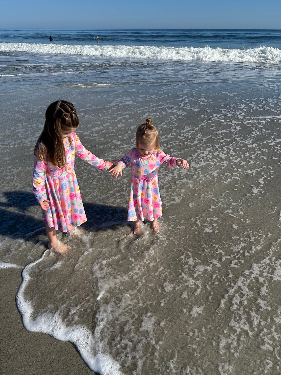 Toddler Girls Valentine Dress – Colorful Candy Heart Print Outfit