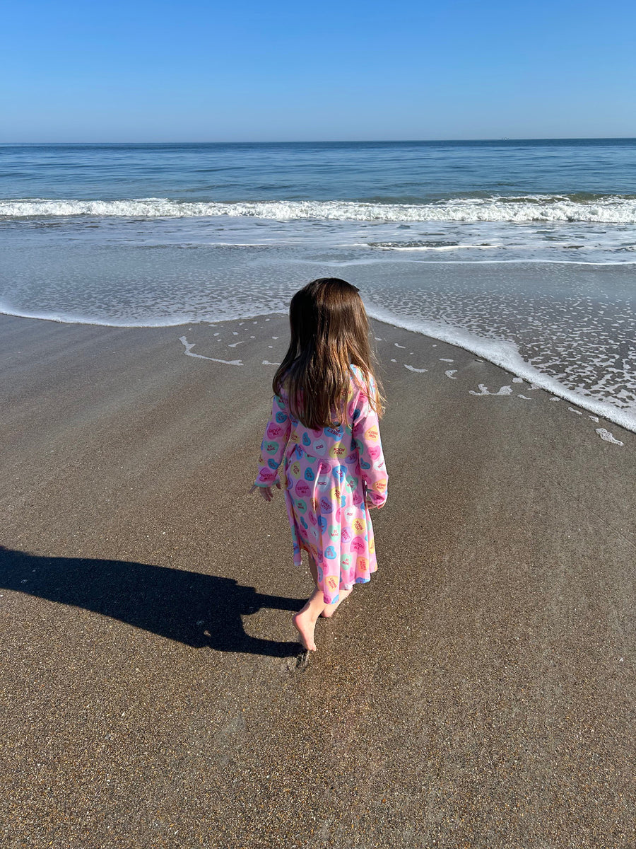 Toddler Girls Valentine Dress – Colorful Candy Heart Print Outfit