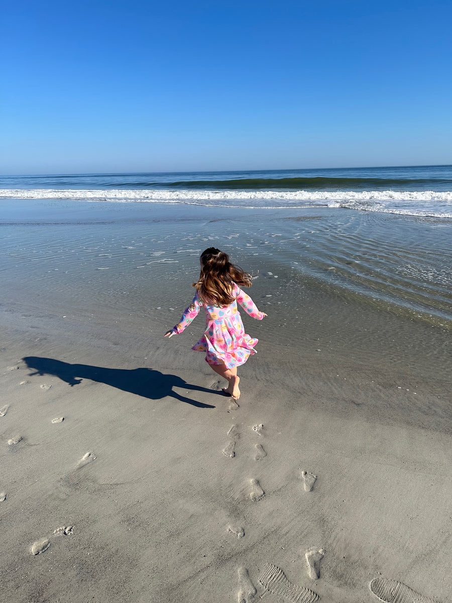 Toddler Girls Valentine Dress – Colorful Candy Heart Print Outfit
