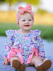 Unicorn Floral Print Girls Long Sleeve Romper