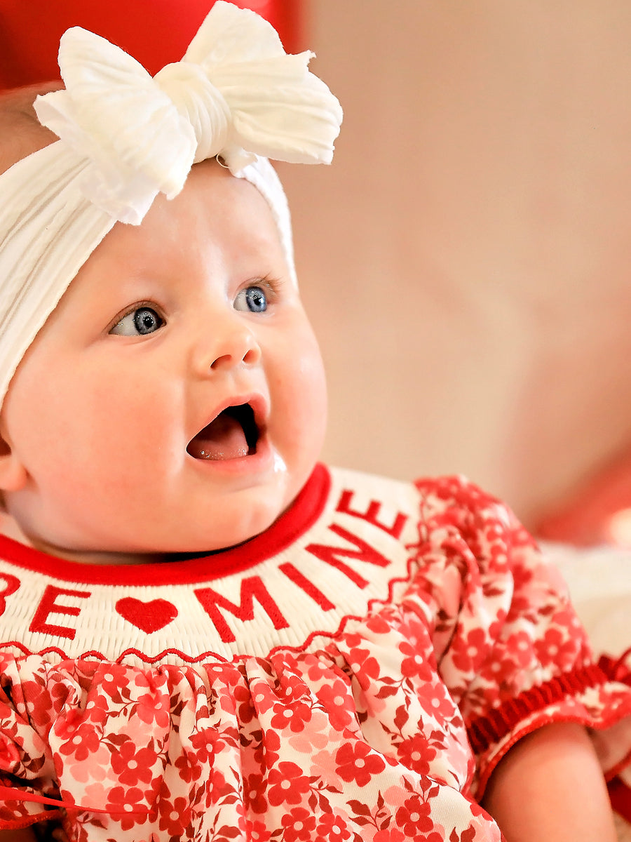 Valentine's Day "BE ❤ MINE" Embroidered Floral Girls' Romper