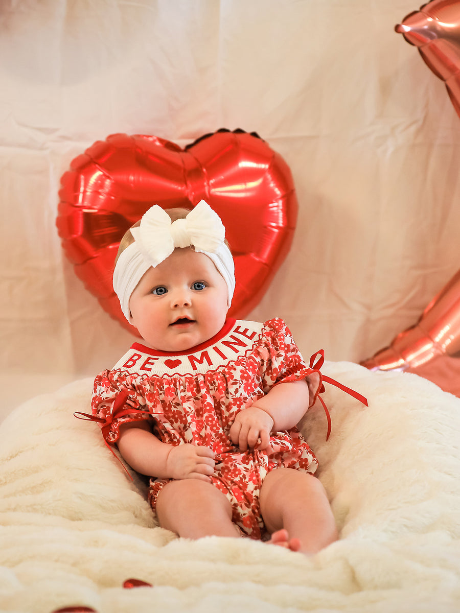 Valentine's Day "BE ❤ MINE" Embroidered Floral Girls' Romper