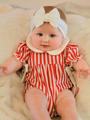 Valentine's Red Stripe Heart Bubble Romper for Baby Girls