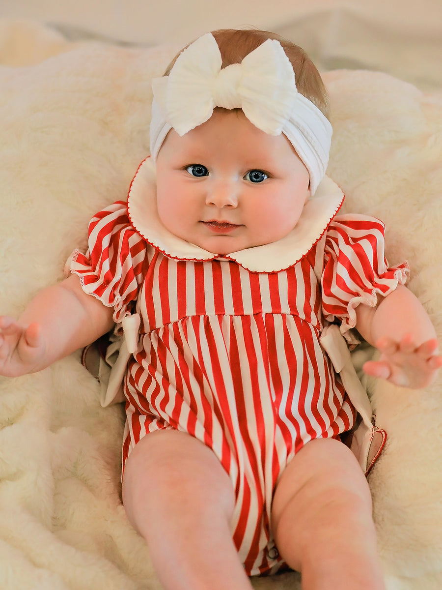 Valentine's Red Stripe Heart Bubble Romper for Baby Girls